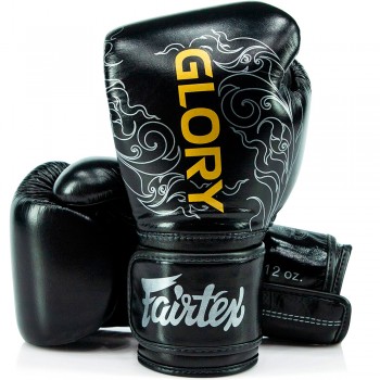 Fairtex BGVG3 "Glory" Боксерские Перчатки Тайский Бокс Липучка Черные с Серебром